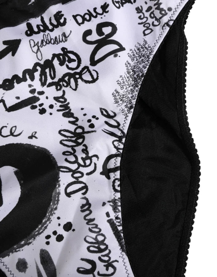 Dolce &amp; Gabbana Black White Graphic Logo High Brief Underwear