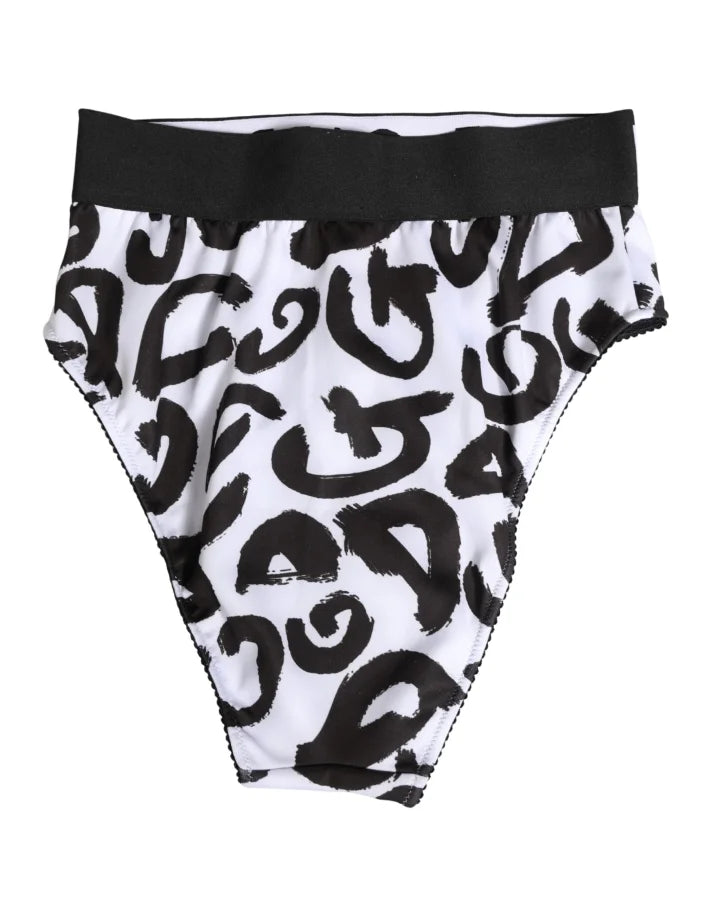 Dolce &amp; Gabbana Black White Graphic Logo High Brief Underwear