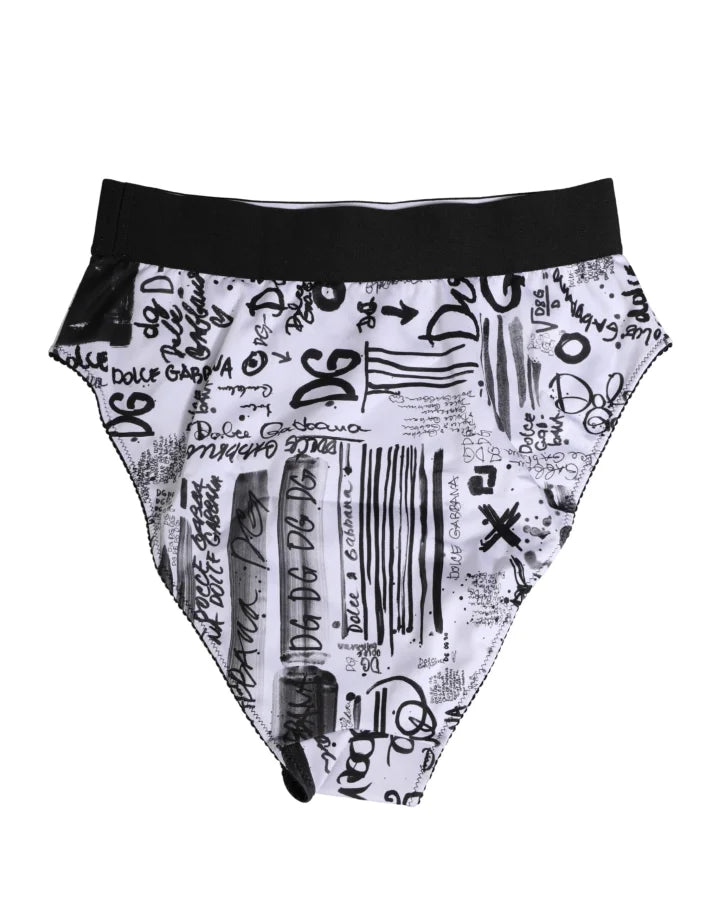 Dolce &amp; Gabbana Black White Graphic Logo High Brief Underwear