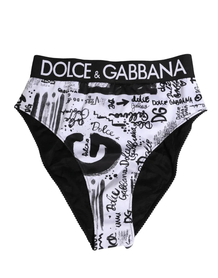 Dolce &amp; Gabbana Black White Graphic Logo High Brief Underwear