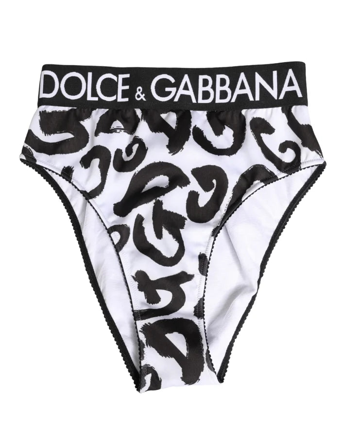 Dolce &amp; Gabbana Black White Graphic Logo High Brief Underwear