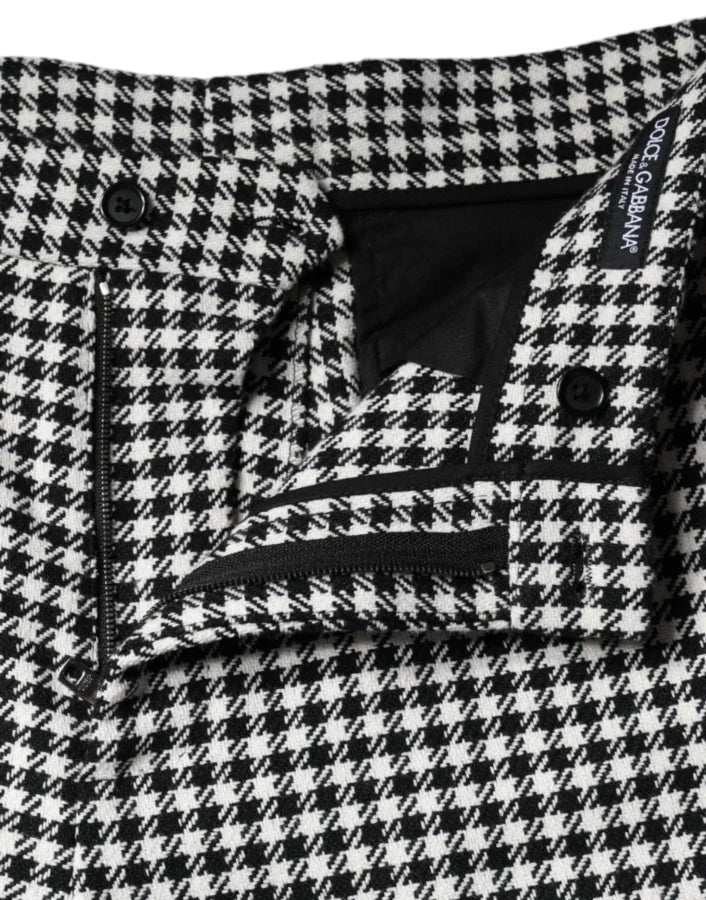 Dolce &amp; Gabbana Black White Houndstooth Cropped Wide Leg Pants