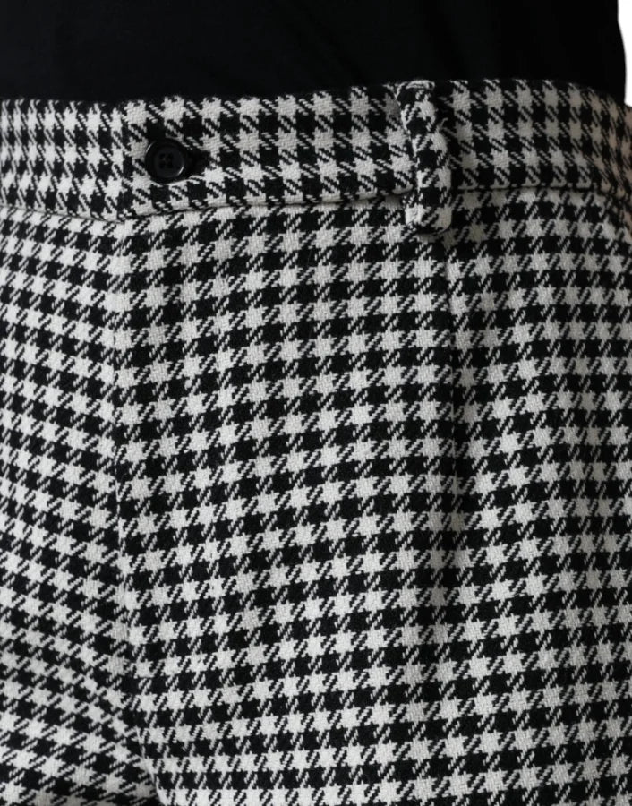 Dolce &amp; Gabbana Black White Houndstooth Cropped Wide Leg Pants
