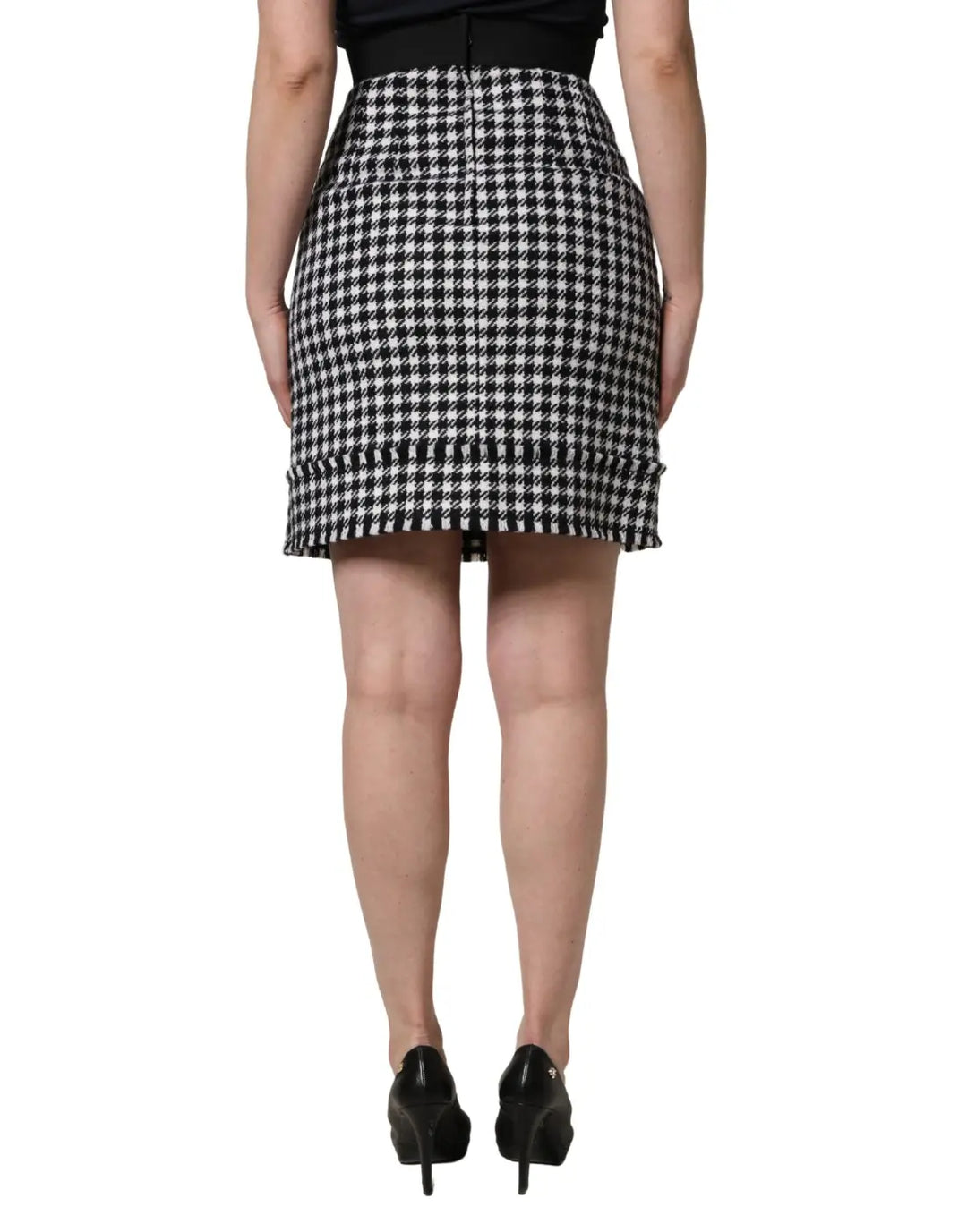 Dolce &amp; Gabbana Black White Houndstooth HighWaist Mini Skirt