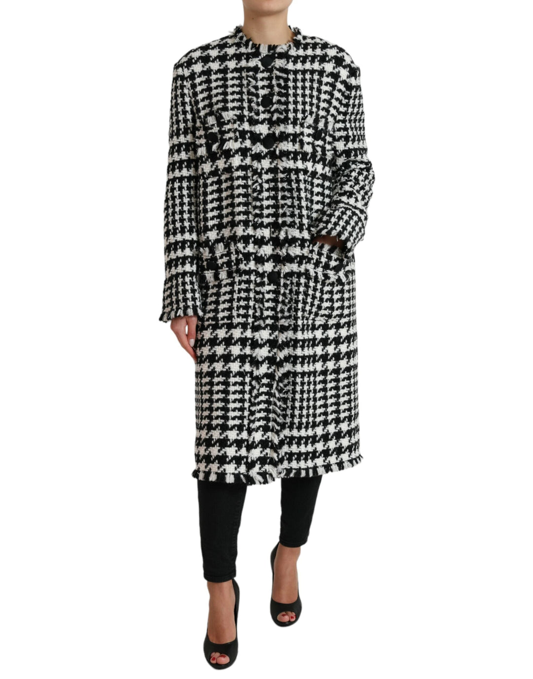 Dolce &amp; Gabbana Trench Coats - Black White Houndstooth Coat Jacket