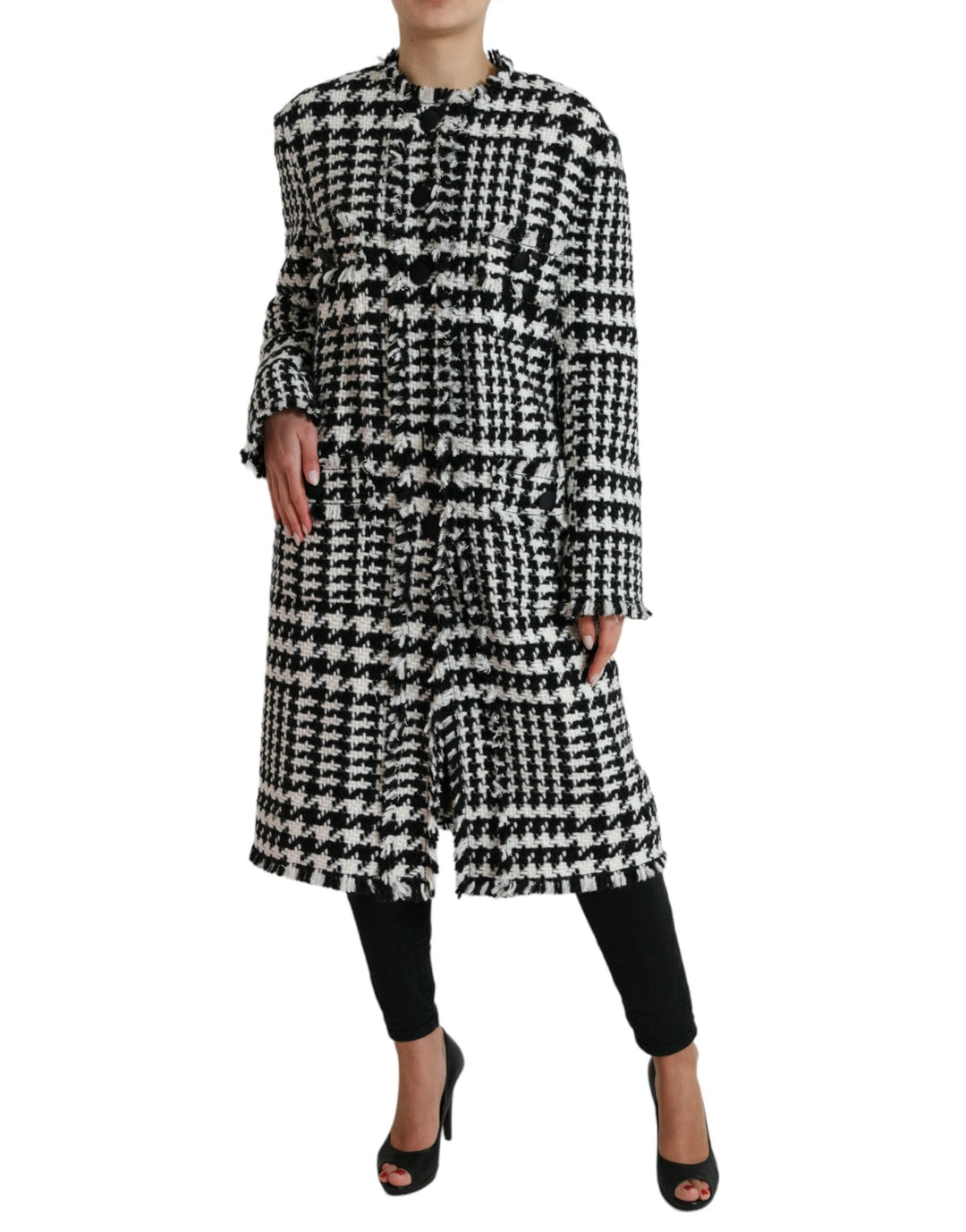 Dolce &amp; Gabbana Trench Coats - Black White Houndstooth Coat Jacket