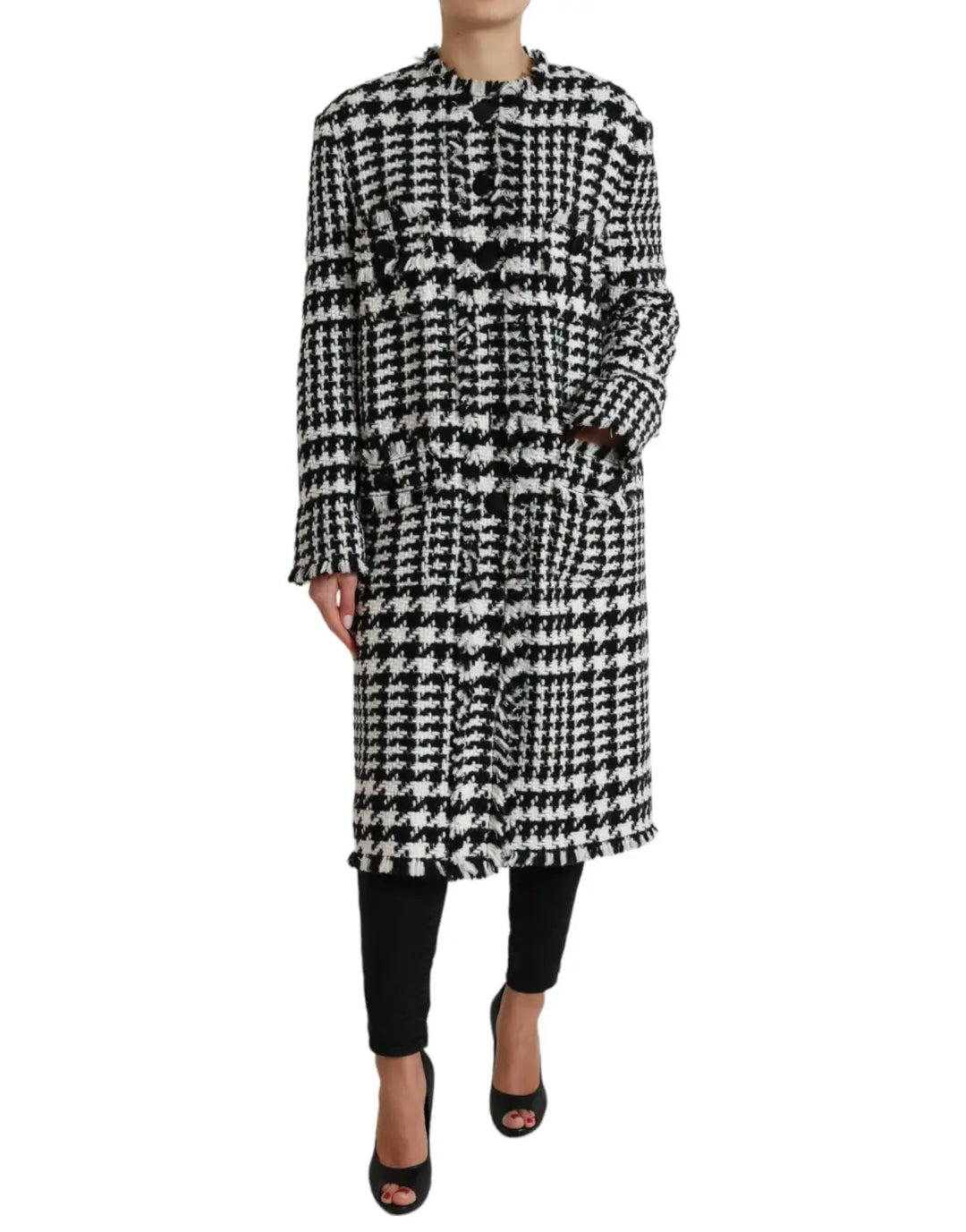 Dolce &amp; Gabbana Black White Houndstooth Trench Coat Jacket