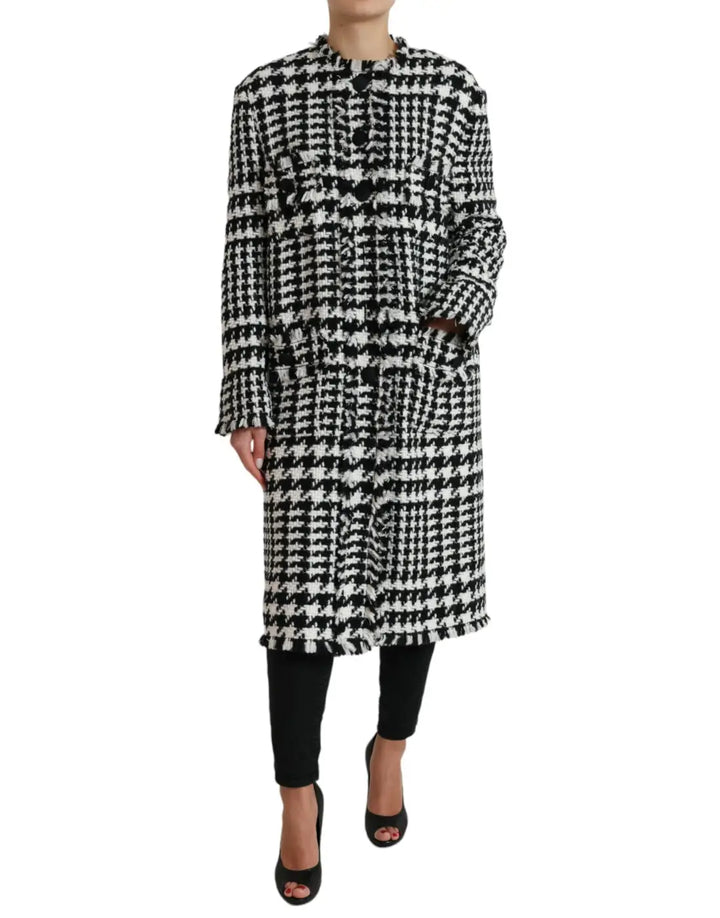 Dolce &amp; Gabbana Black White Houndstooth Trench Coat Jacket