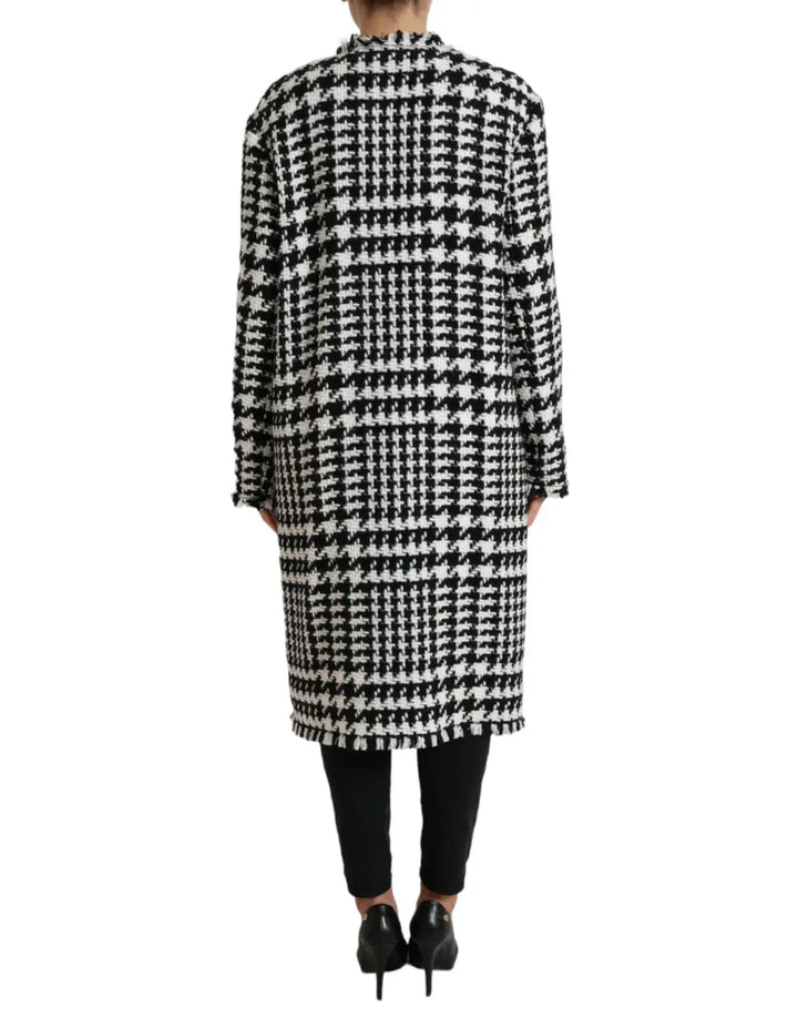 Dolce &amp; Gabbana Black White Houndstooth Trench Coat Jacket
