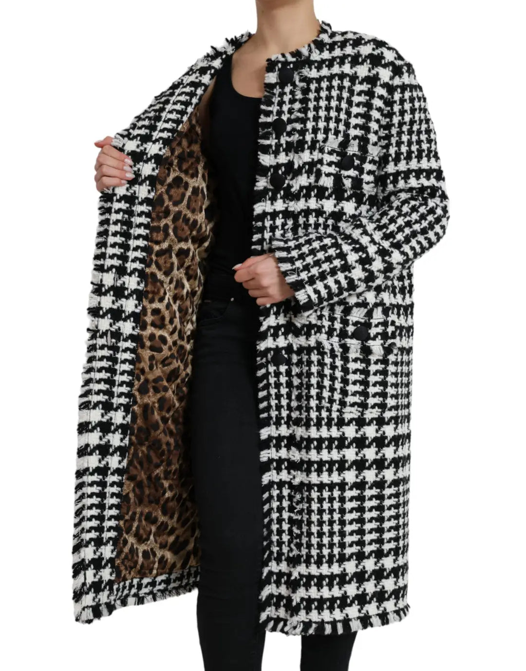 Dolce &amp; Gabbana Black White Houndstooth Trench Coat Jacket