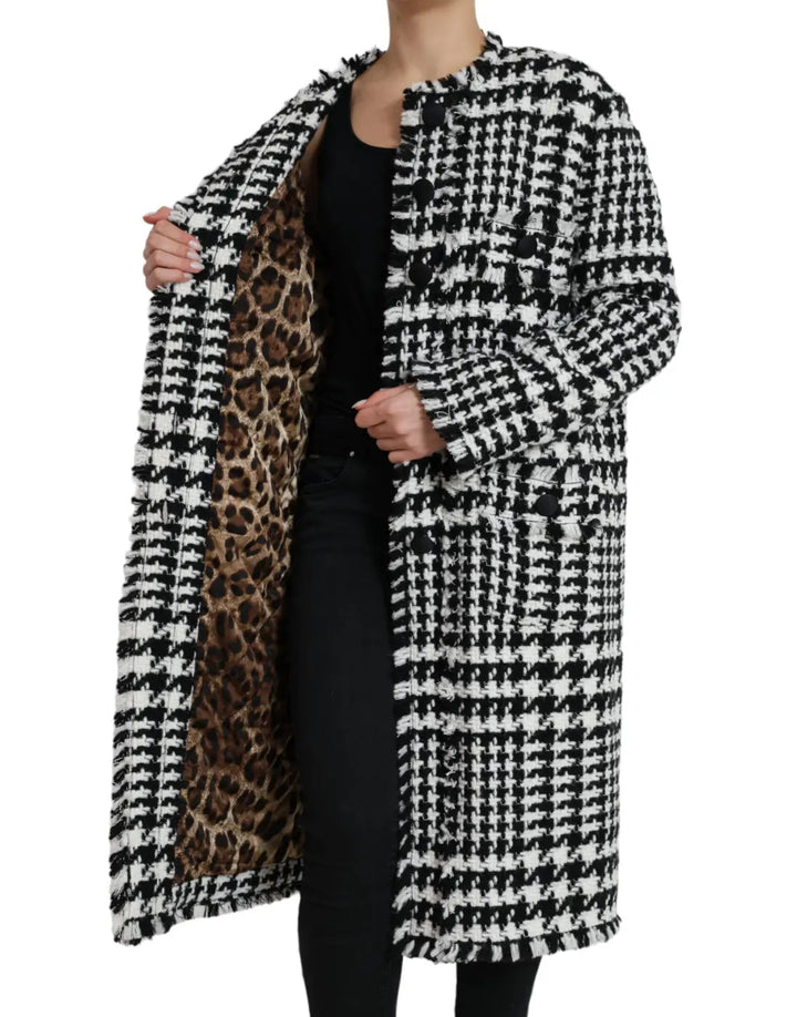 Dolce &amp; Gabbana Black White Houndstooth Trench Coat Jacket