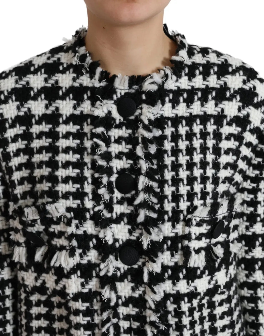 Dolce &amp; Gabbana Black White Houndstooth Trench Coat Jacket