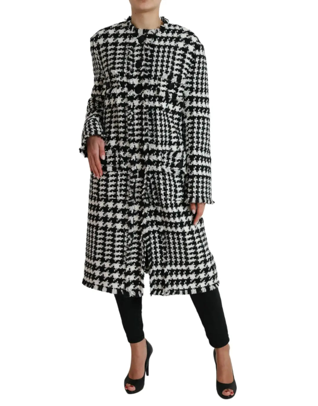 Dolce &amp; Gabbana Black White Houndstooth Trench Coat Jacket