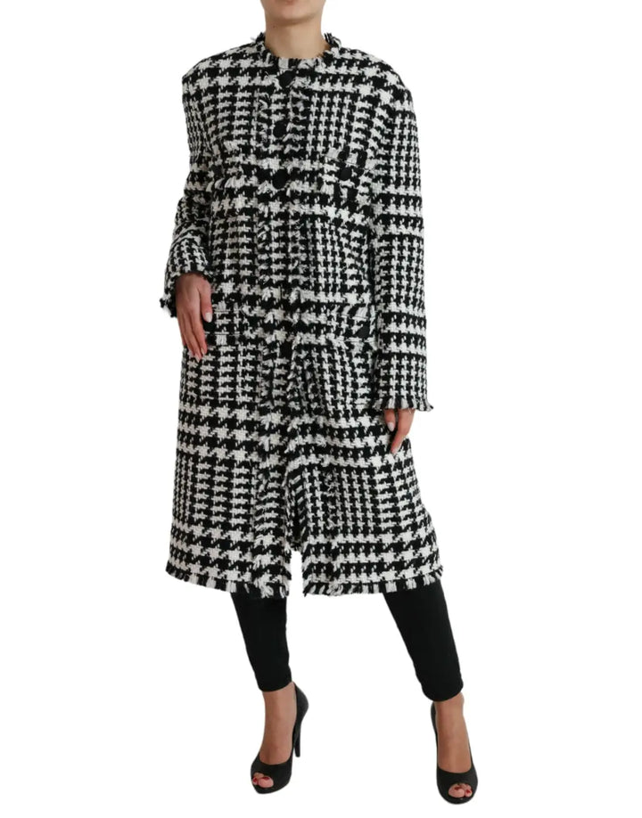 Dolce &amp; Gabbana Black White Houndstooth Trench Coat Jacket