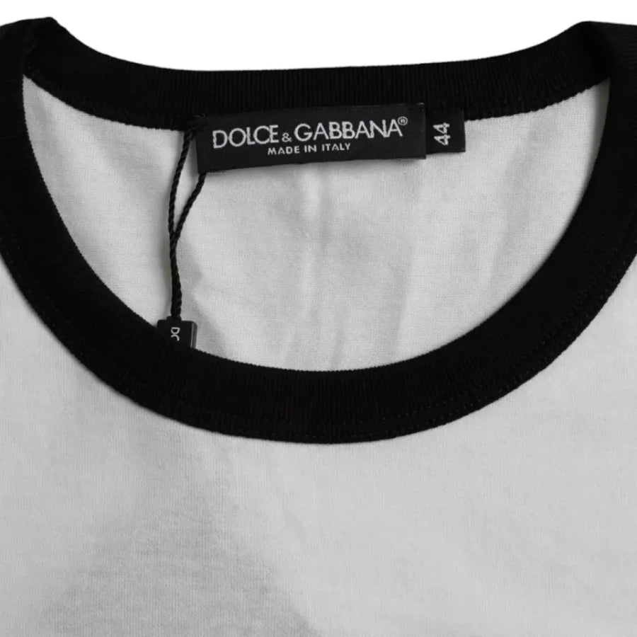 Dolce &amp; Gabbana Black White Jazz Print Cotton Short Sleeves T-shirt
