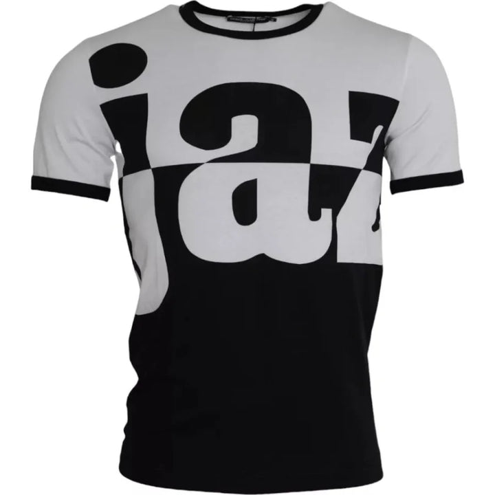 Dolce &amp; Gabbana Black White Jazz Print Cotton Short Sleeves T-shirt