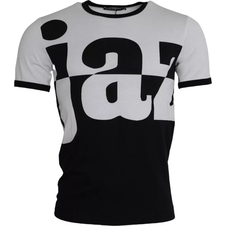 Dolce &amp; Gabbana Black White Jazz Print Cotton Short Sleeves T-shirt