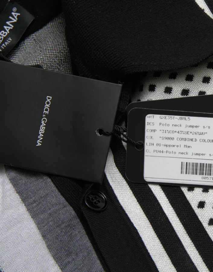Dolce &amp; Gabbana Black White Jumper Cardigan Polo Sweater