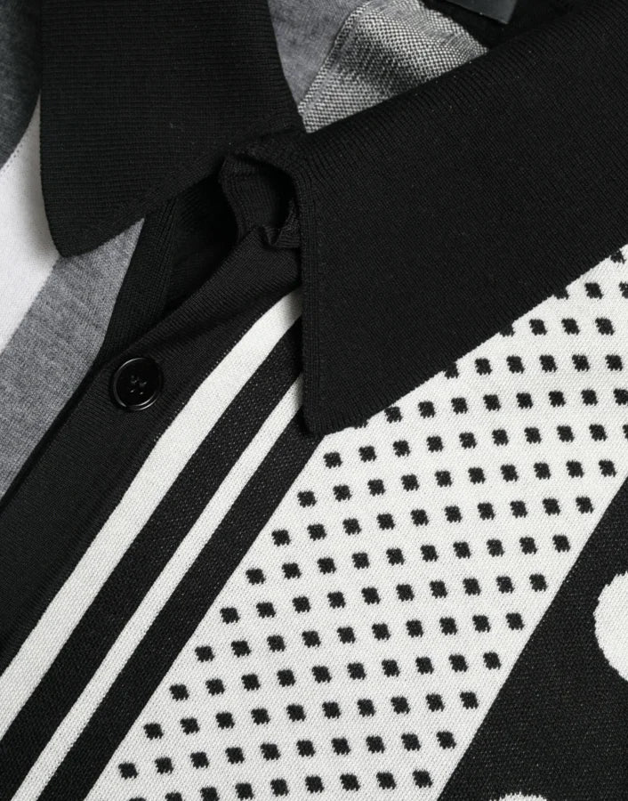 Dolce &amp; Gabbana Black White Jumper Cardigan Polo Sweater