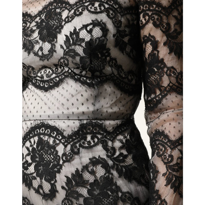 Dolce &amp; Gabbana Black White Lace Silk Blend MaxiSheath Dress