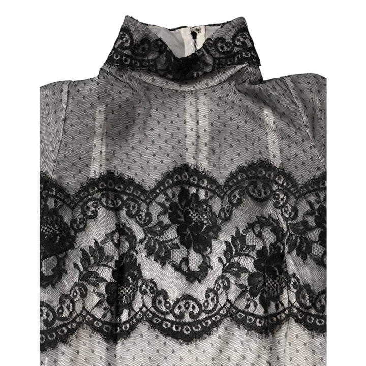 Dolce &amp; Gabbana Black White Lace Silk Blend MaxiSheath Dress