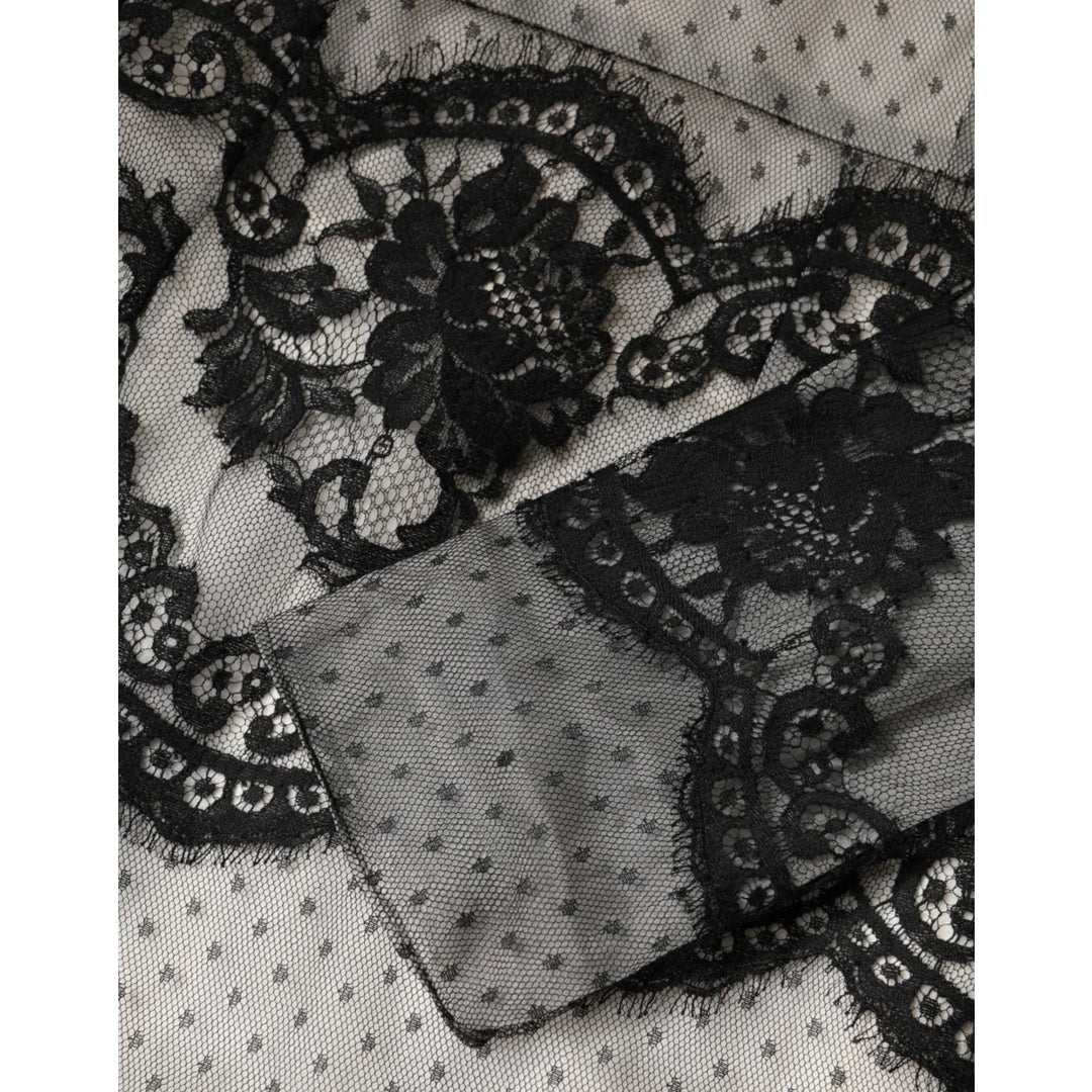 Dolce &amp; Gabbana Black White Lace Silk Blend MaxiSheath Dress