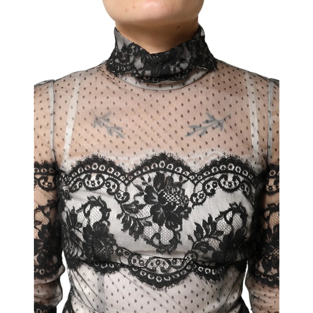 Dolce &amp; Gabbana Black White Lace Silk Blend MaxiSheath Dress