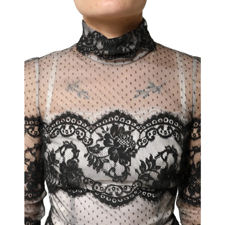 Dolce &amp; Gabbana Black White Lace Silk Blend MaxiSheath Dress