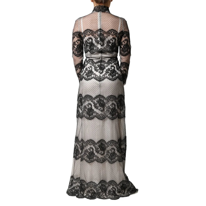 Dolce &amp; Gabbana Black White Lace Silk Blend MaxiSheath Dress