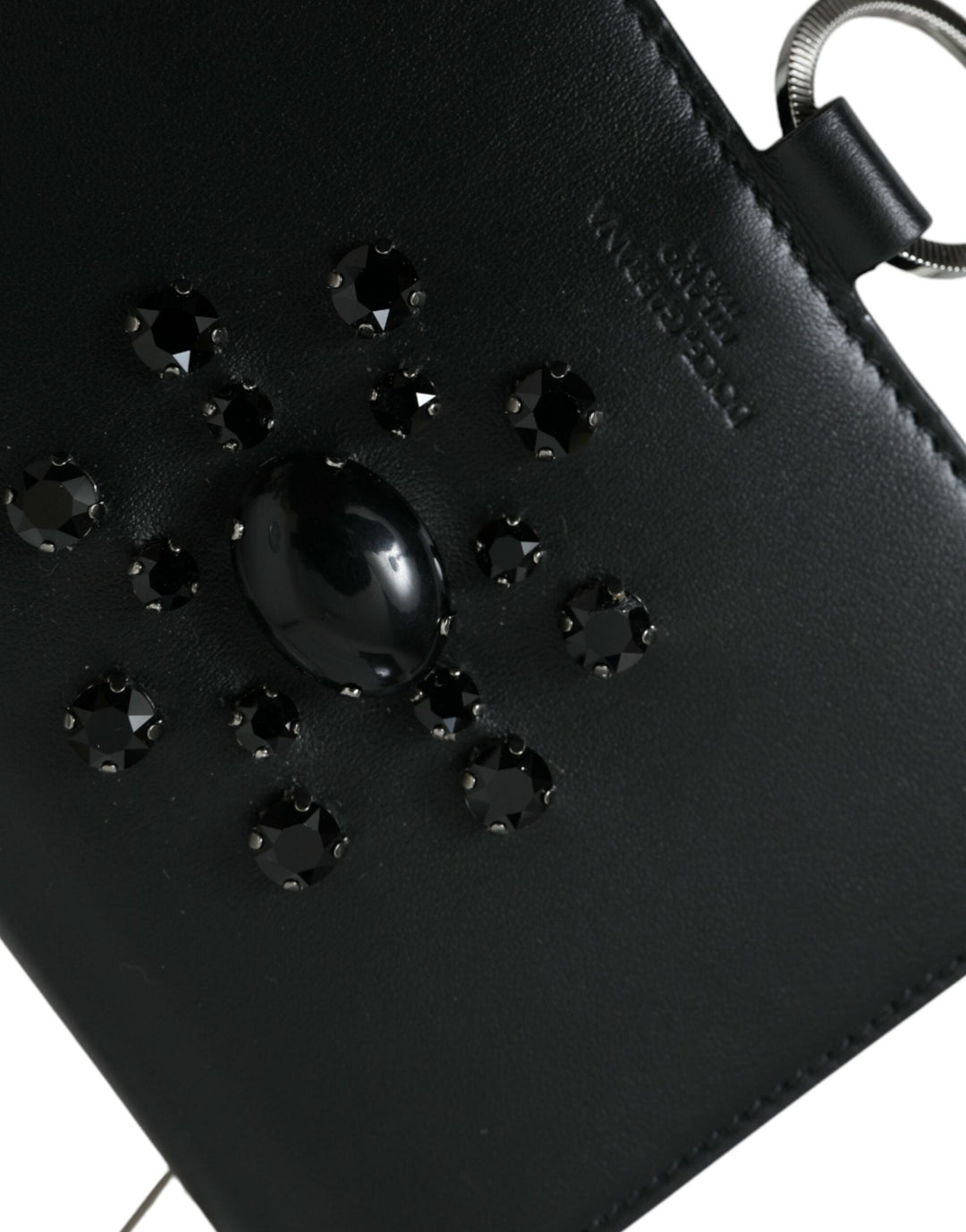 Dolce &amp; Gabbana Black White Leather Crystal Embellished Cardholder Wallet