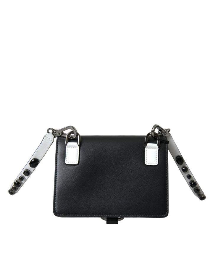 Dolce &amp; Gabbana Black White Leather Crystal Embellished Cardholder Wallet