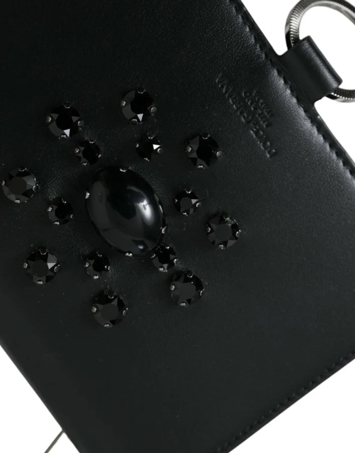 Dolce &amp; Gabbana Black White Leather Crystal Embellished Cardholder Wallet