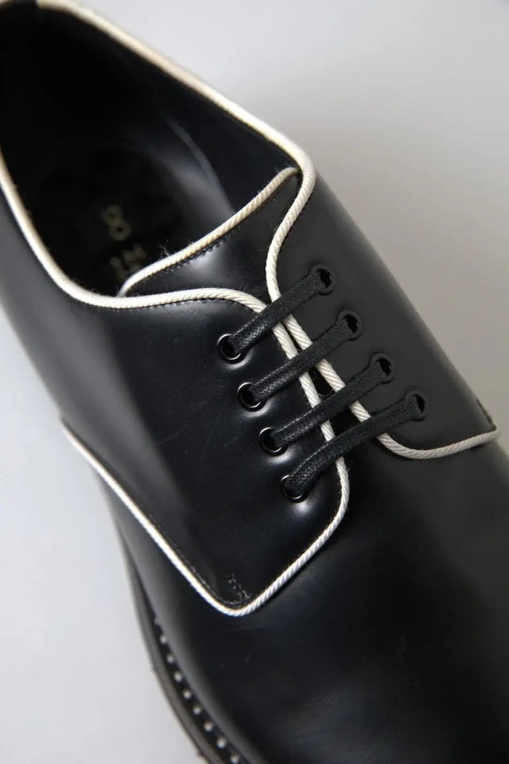 Dolce &amp; Gabbana Black White Leather Formal Dress Shoes