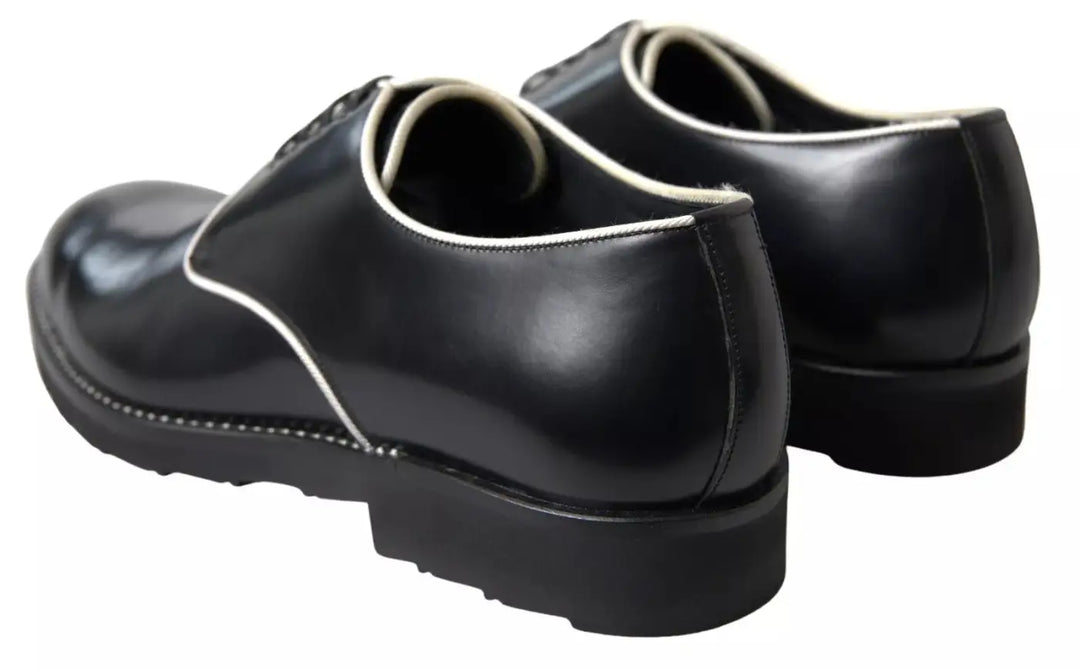 Dolce &amp; Gabbana Black White Leather Formal Dress Shoes