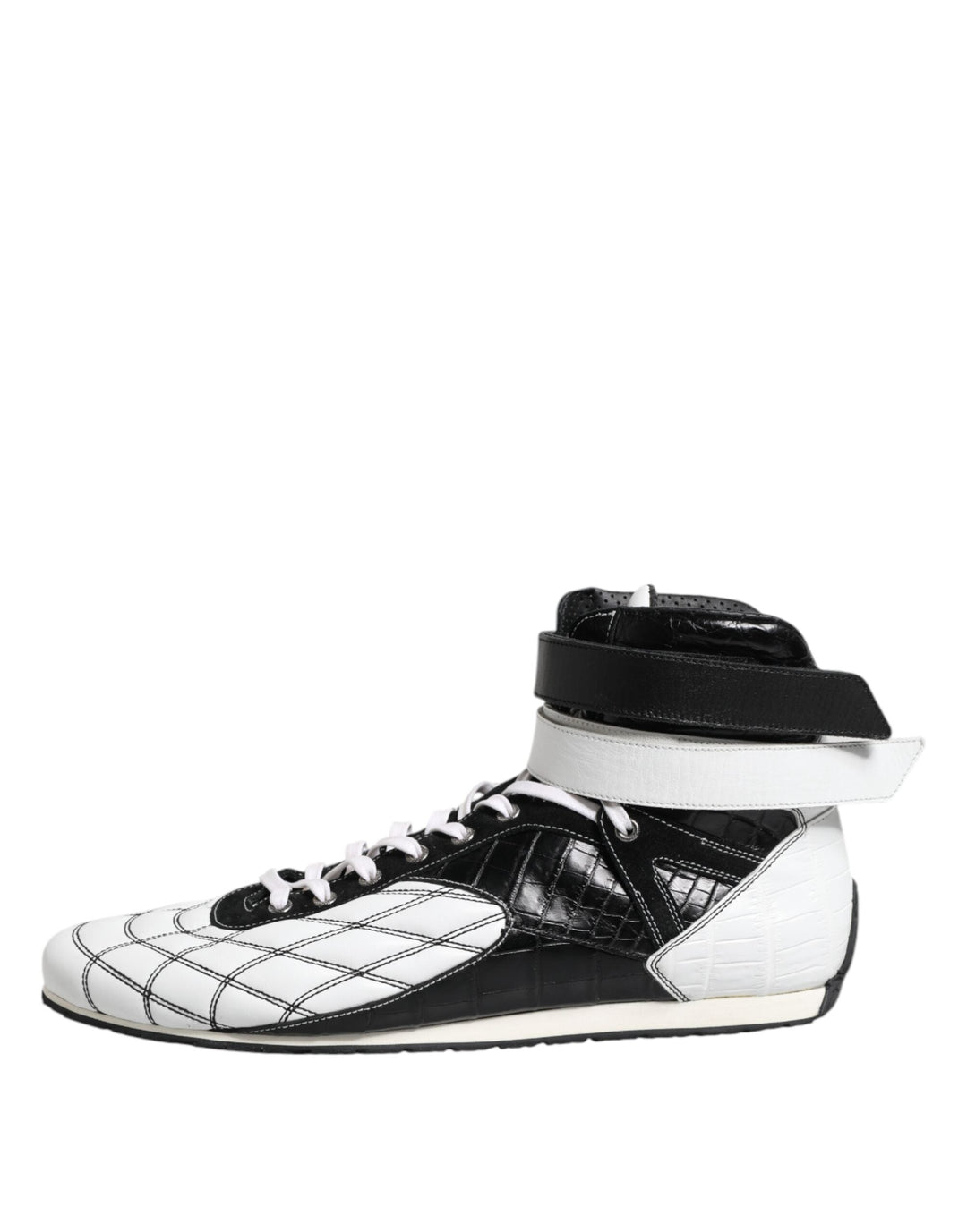 Dolce &amp; Gabbana Black White Leather High Top Sneakers Shoes