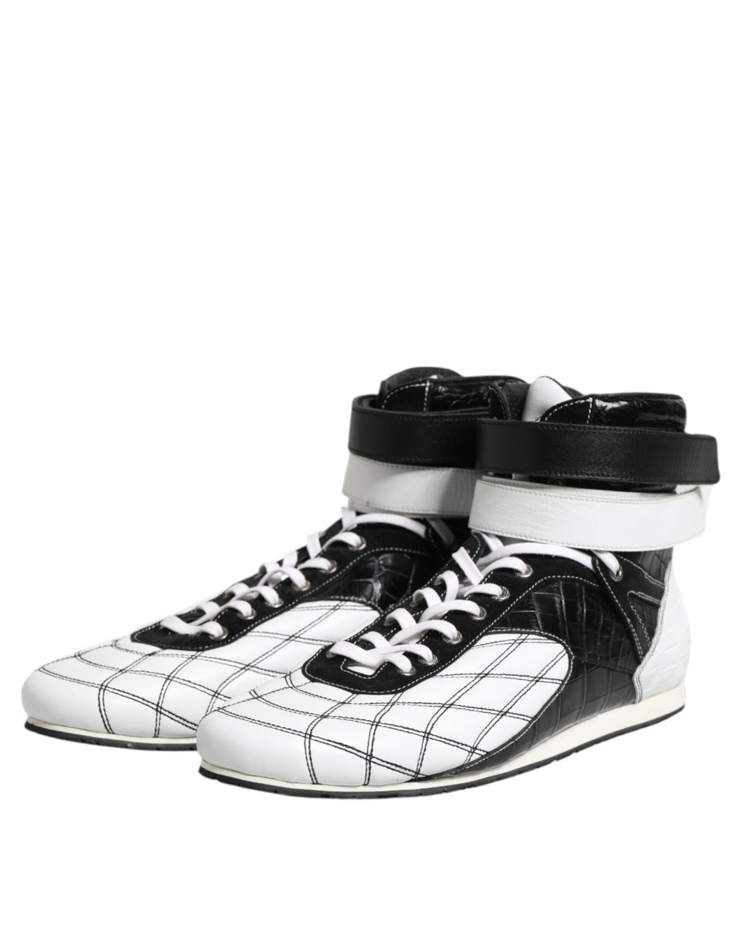 Dolce &amp; Gabbana Black White Leather High Top Sneakers Shoes