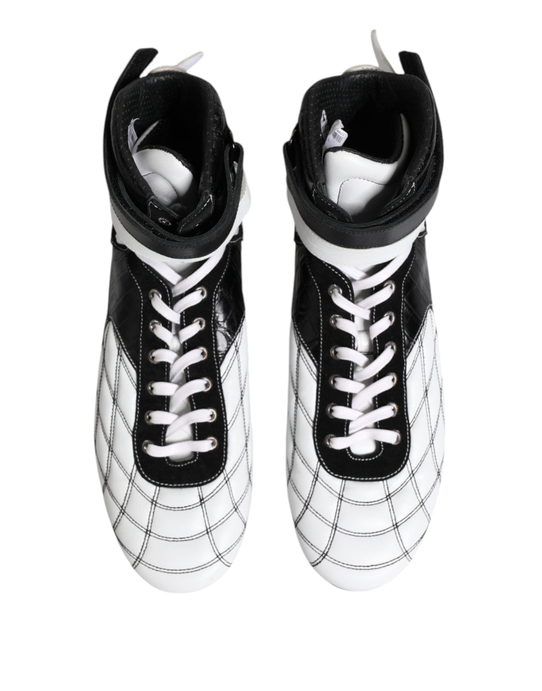 Dolce &amp; Gabbana Black White Leather High Top Sneakers Shoes