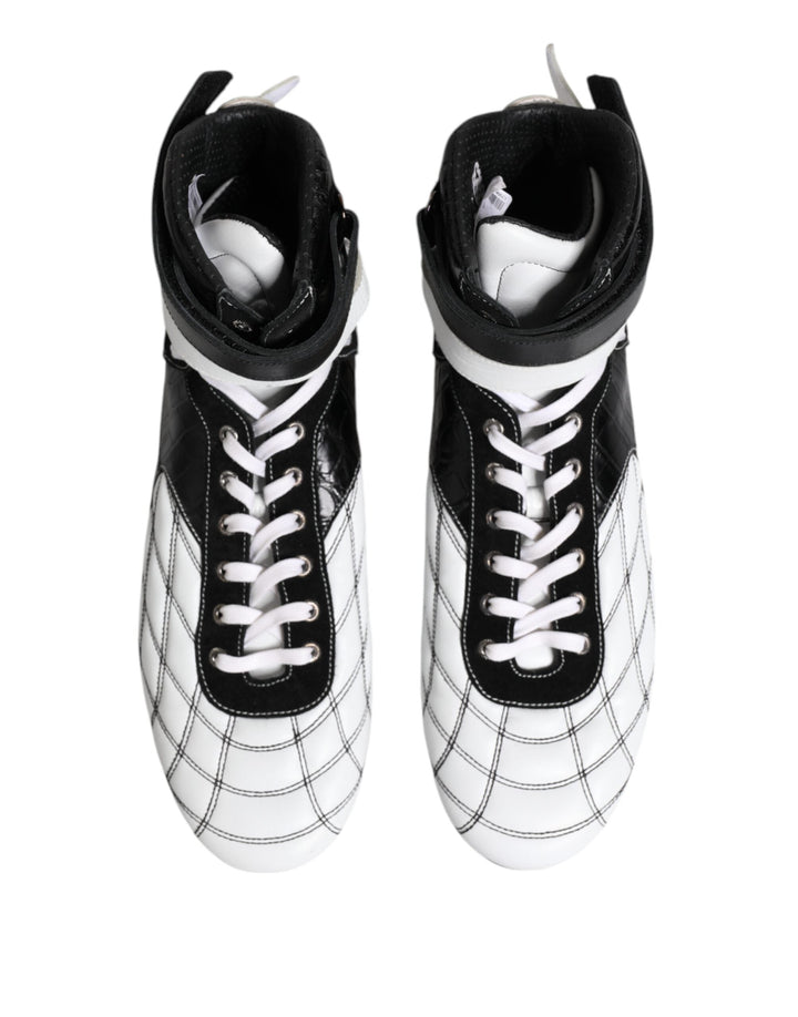 Dolce &amp; Gabbana Black White Leather High Top Sneakers Shoes