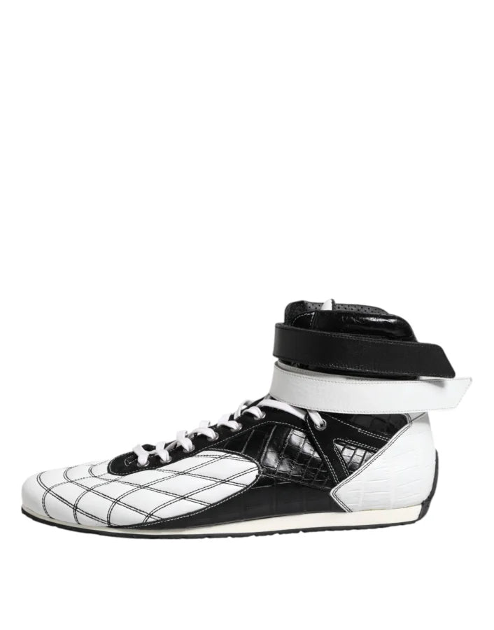 Dolce &amp; Gabbana Black White Leather High Top Sneakers Shoes