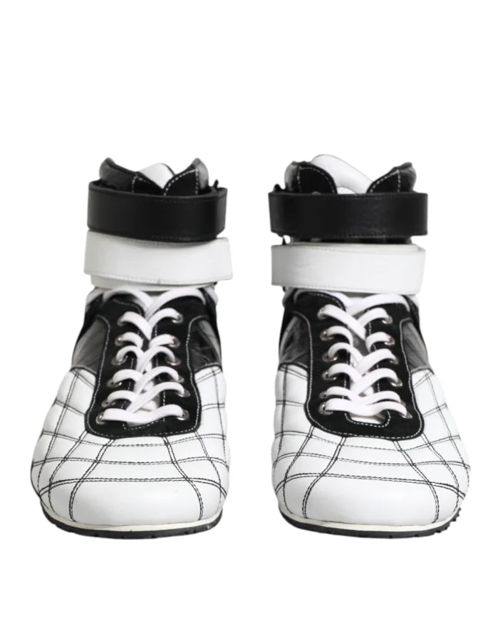 Dolce &amp; Gabbana Black White Leather High Top Sneakers Shoes