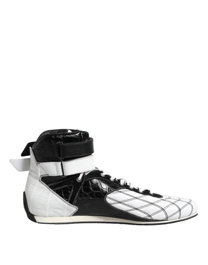 Dolce &amp; Gabbana Black White Leather High Top Sneakers Shoes