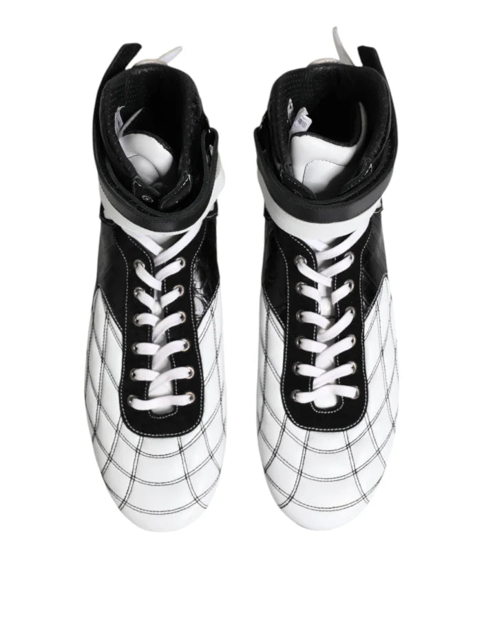 Dolce &amp; Gabbana Black White Leather High Top Sneakers Shoes
