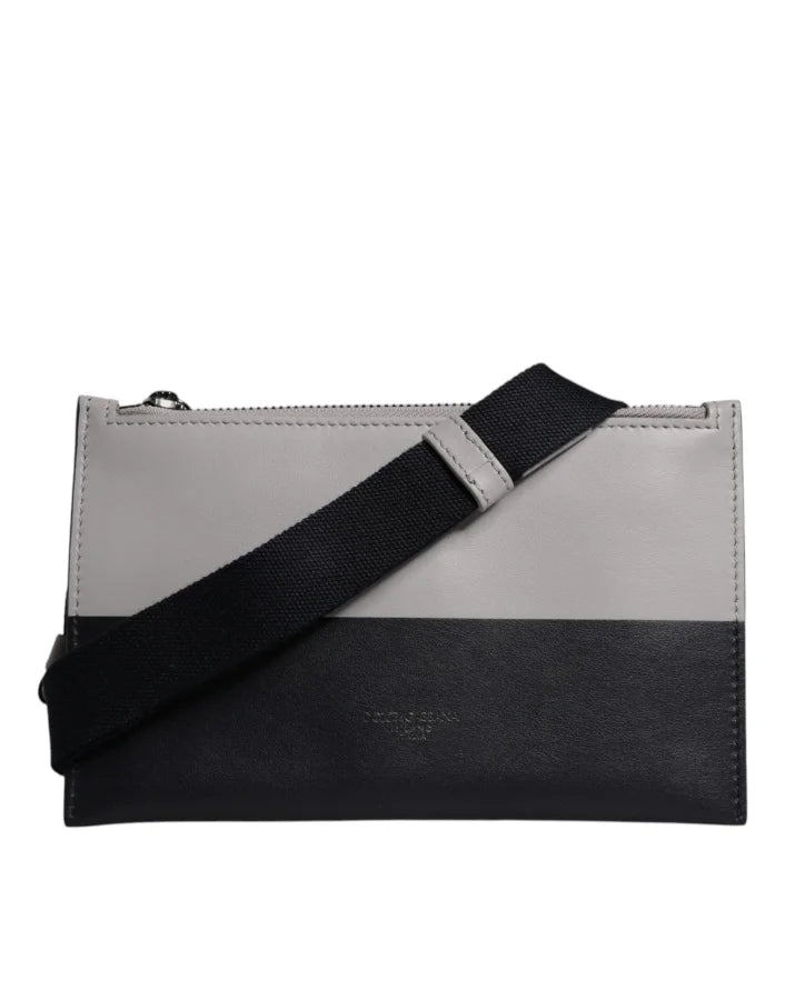 Dolce &amp; Gabbana Black White Leather Logo Embossed Crossbody Bag