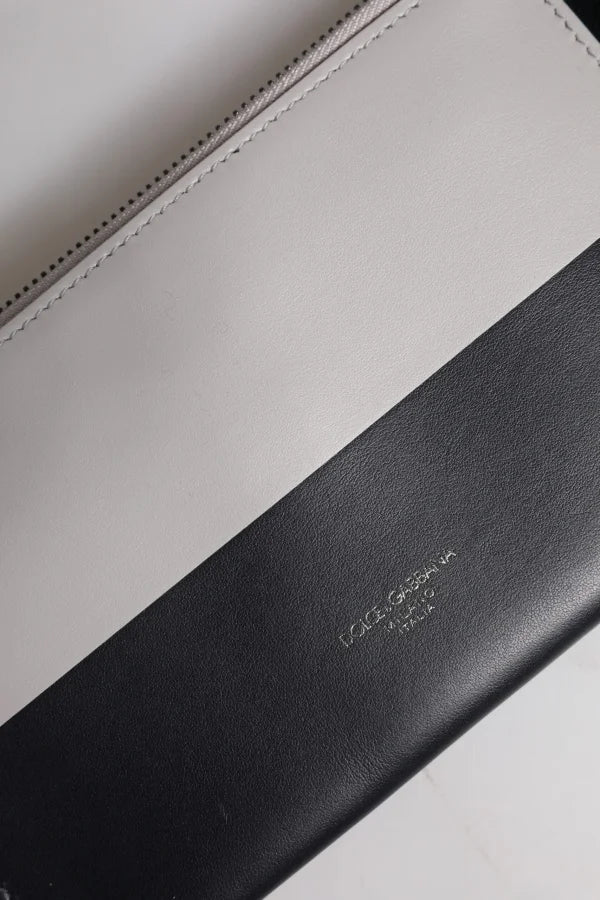 Dolce &amp; Gabbana Black White Leather Logo Embossed Crossbody Bag