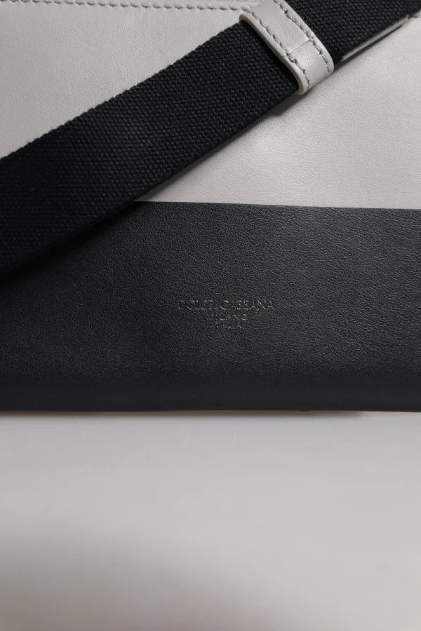 Dolce &amp; Gabbana Black White Leather Logo Embossed Crossbody Bag