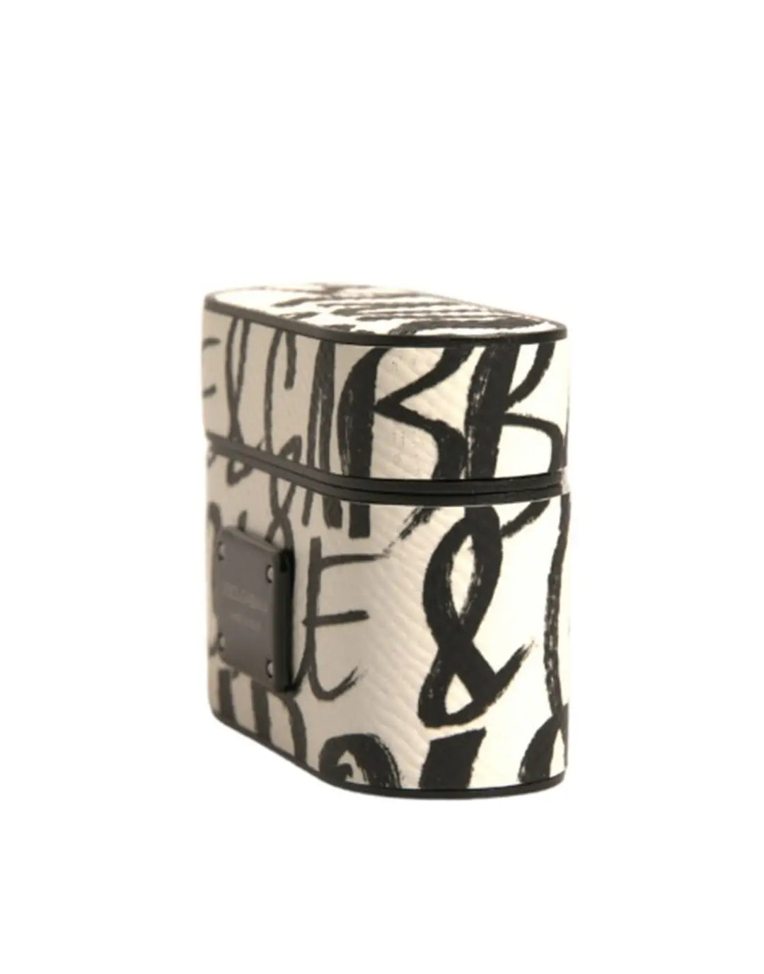 Dolce &amp; Gabbana Black White Leather Scribble Embossed Logo Airpods Case