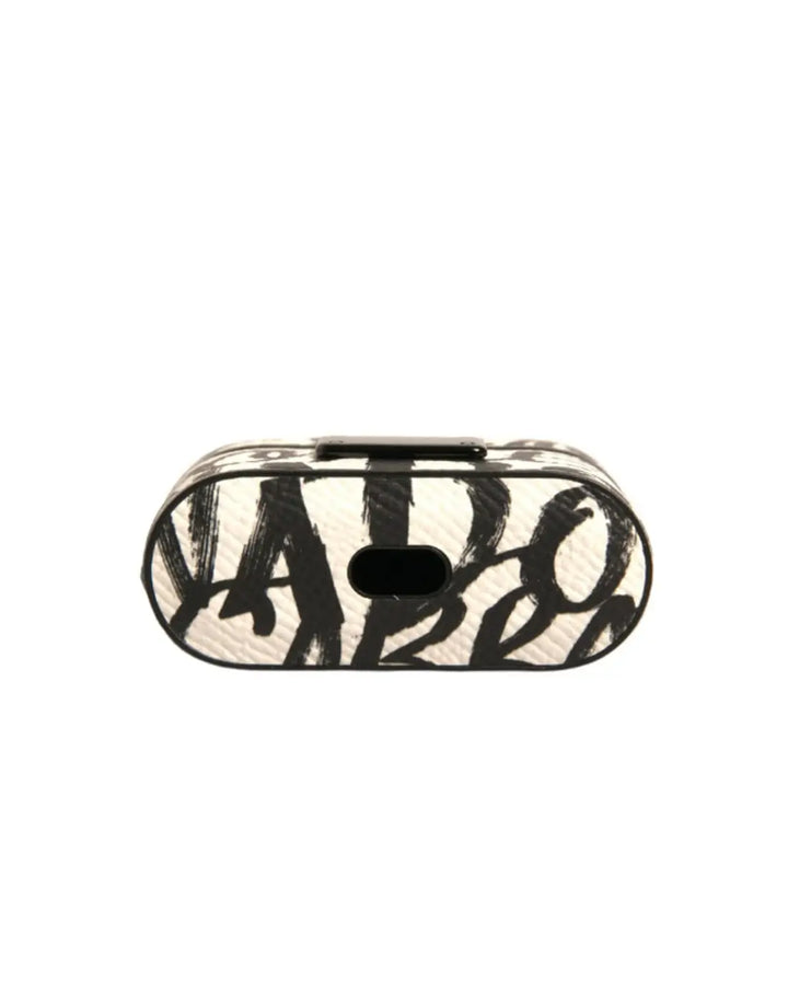 Dolce &amp; Gabbana Black White Leather Scribble Embossed Logo Airpods Case