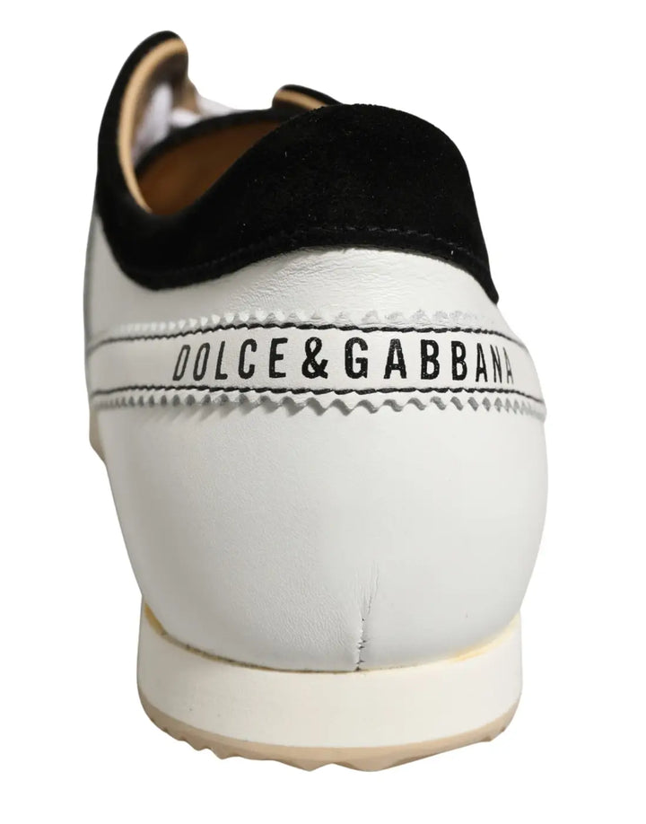 Dolce &amp; Gabbana Black White Leather Suede Low Top Sneakers Shoes