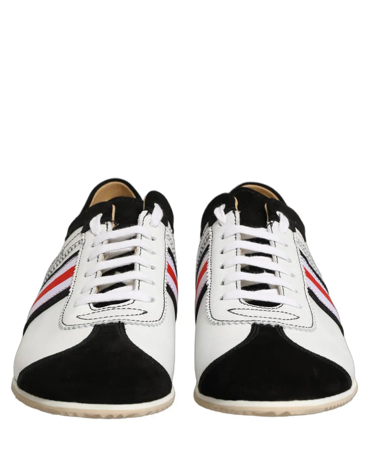 Dolce &amp; Gabbana Black White Leather Suede Low Top Sneakers Shoes