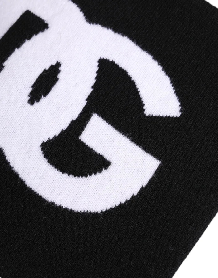 Dolce &amp; Gabbana Black White Logo Print Knitted Neck Warmer Scarf